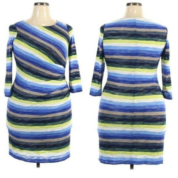 Muse Bandage Bodycon Textured Striped Watercolor Long‎ Sleeve Dress Sz 14 - Picture 11 of 11